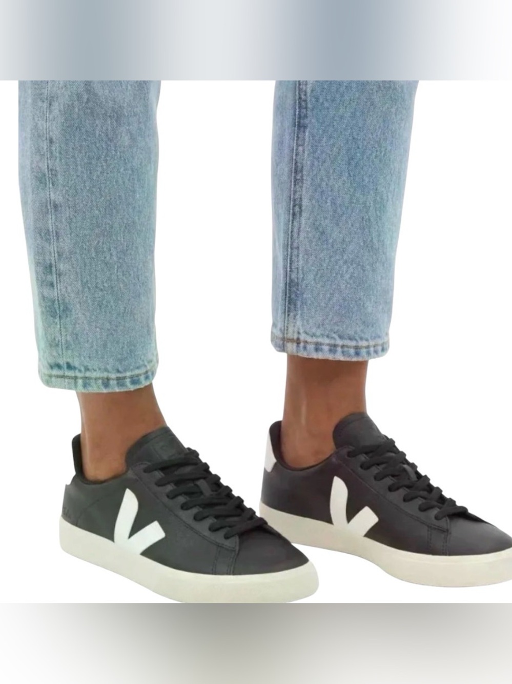 VEJA Black Leather Low-Top Lace-Up Sneakers White Logo EU 37 US 6 UK 4 - Picture 2 of 8